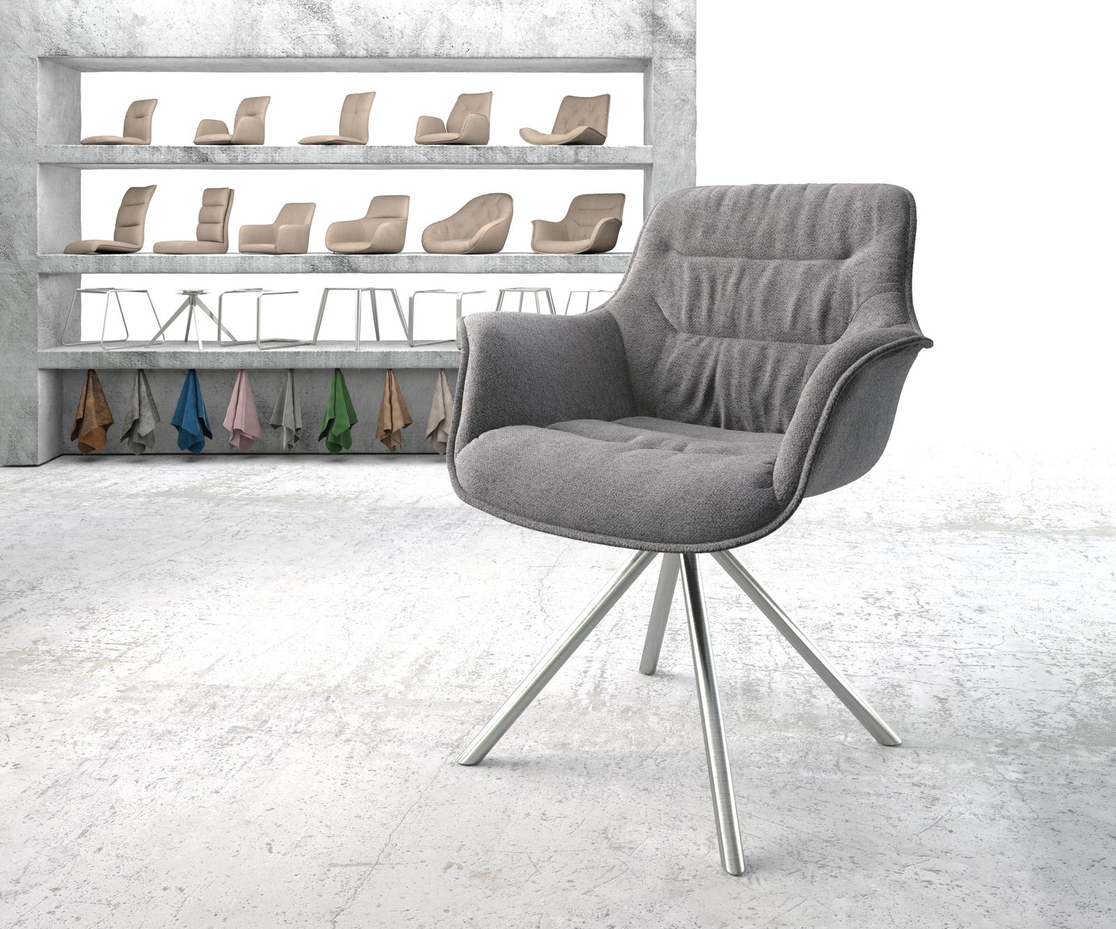 Chaise-pivotante Kaira-Flex gris clair structure cadre croisé rond acier inoxydable