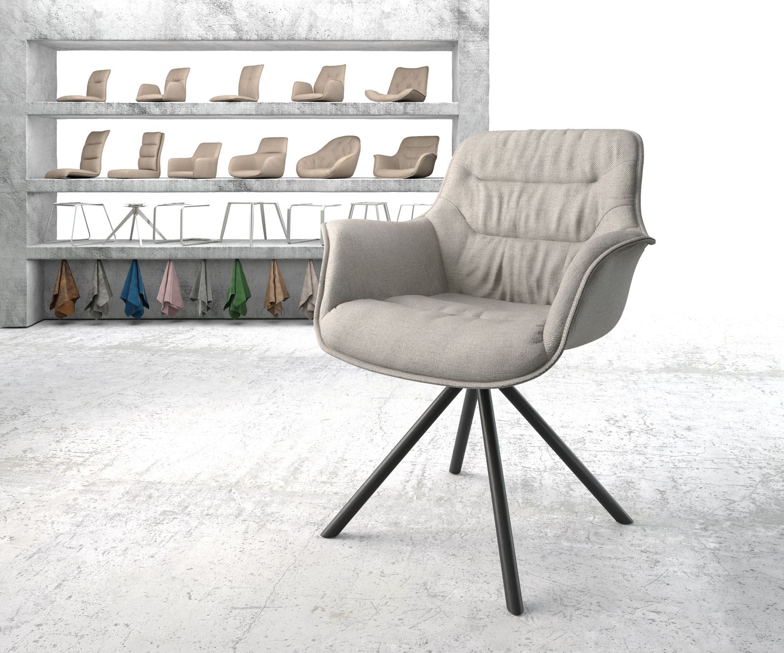 Chaise-pivotante Kaira-Flex gris clair rayures cadre croisé rond noir