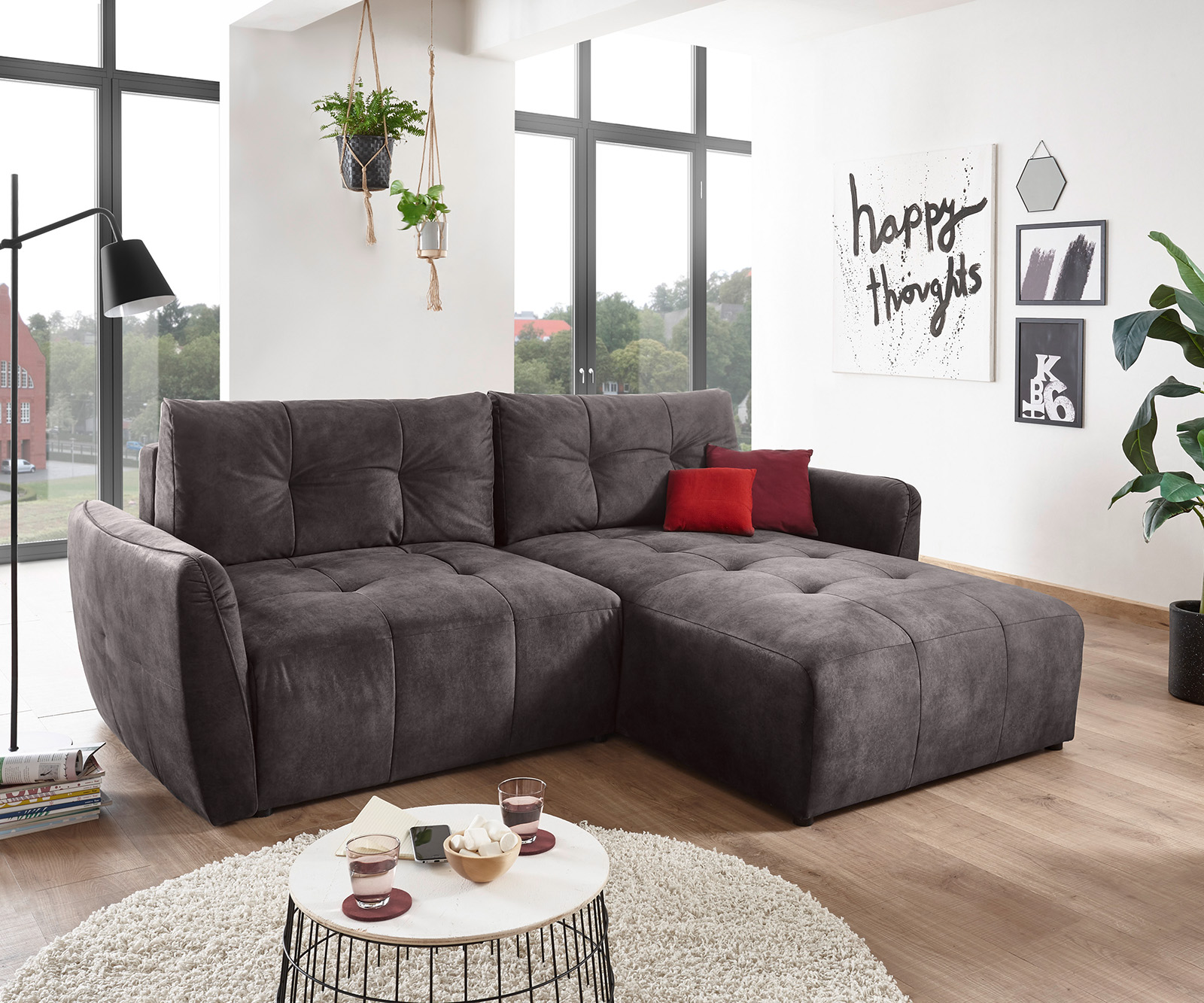 Ecksofa Danas 244x182 cm Dunkelbraun Recamiere variabel Schlaffunktion Bettkasten