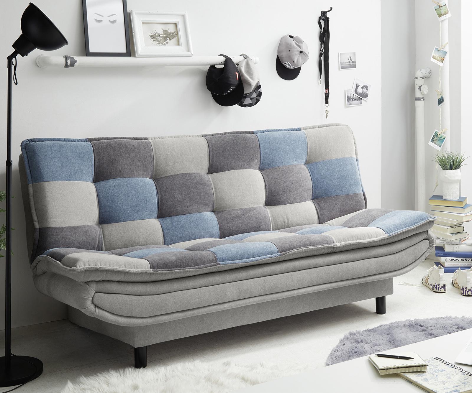 Canapé-lit Paavo 188x90 cm Bleu Multicolore 2 places Tiroir-Lit