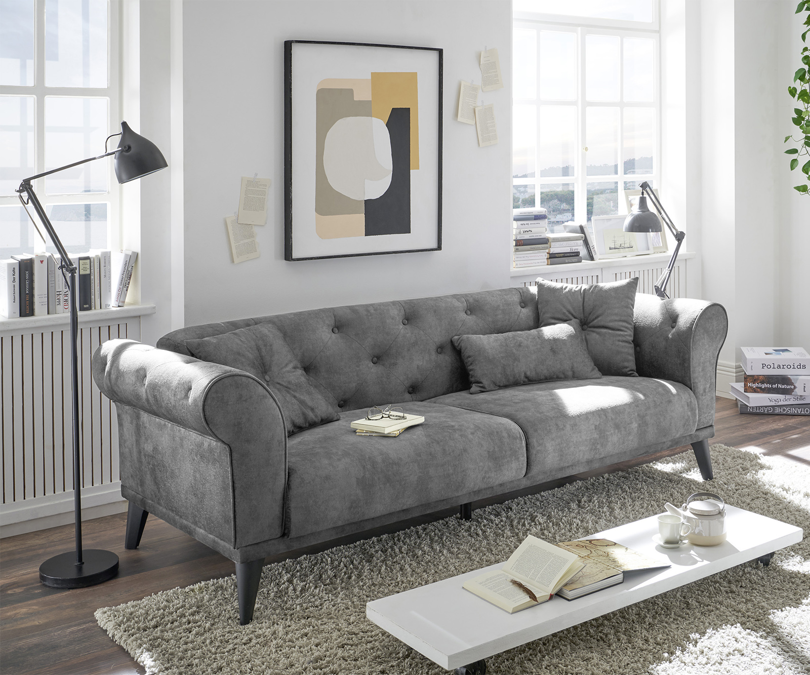 Canapé-lit Carey 237x95 cm Gris 3 places