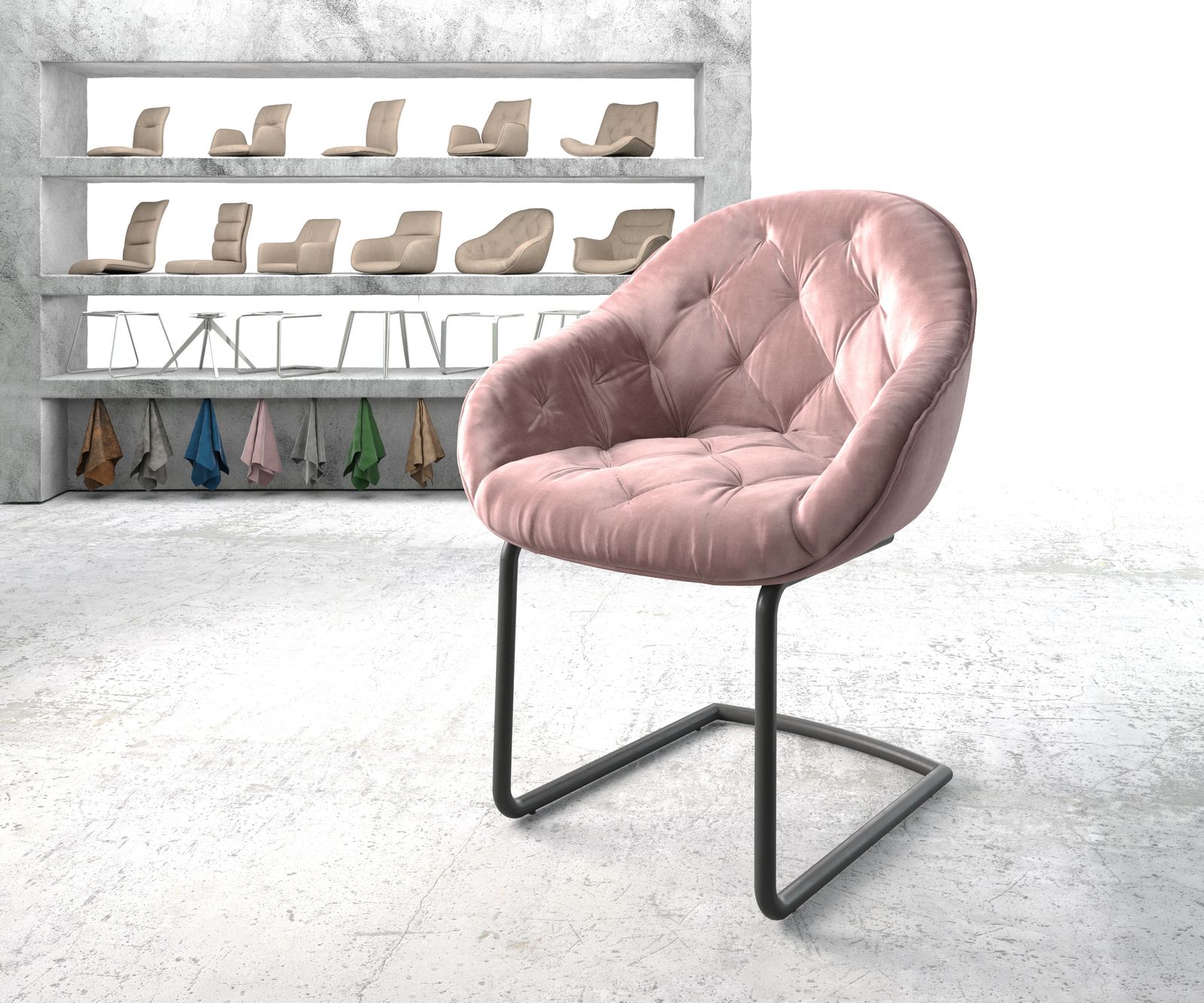 Fauteuil Gaio-Flex rosé velours cantilever rond noir