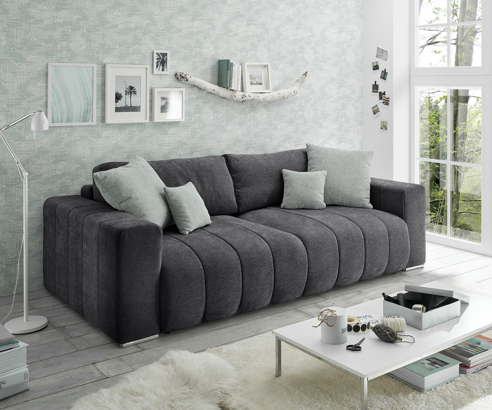 Canapé-lit Tano 250x115 cm Graphite 3 places Tiroir-lit