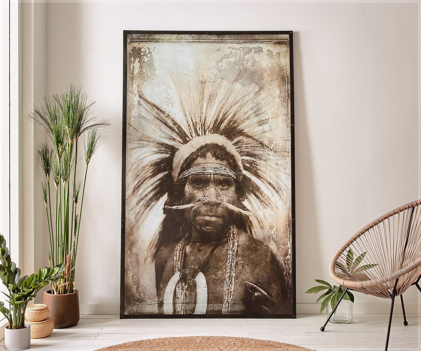 Peinture Papua man 120x200 cm marron métal recyclé look antique