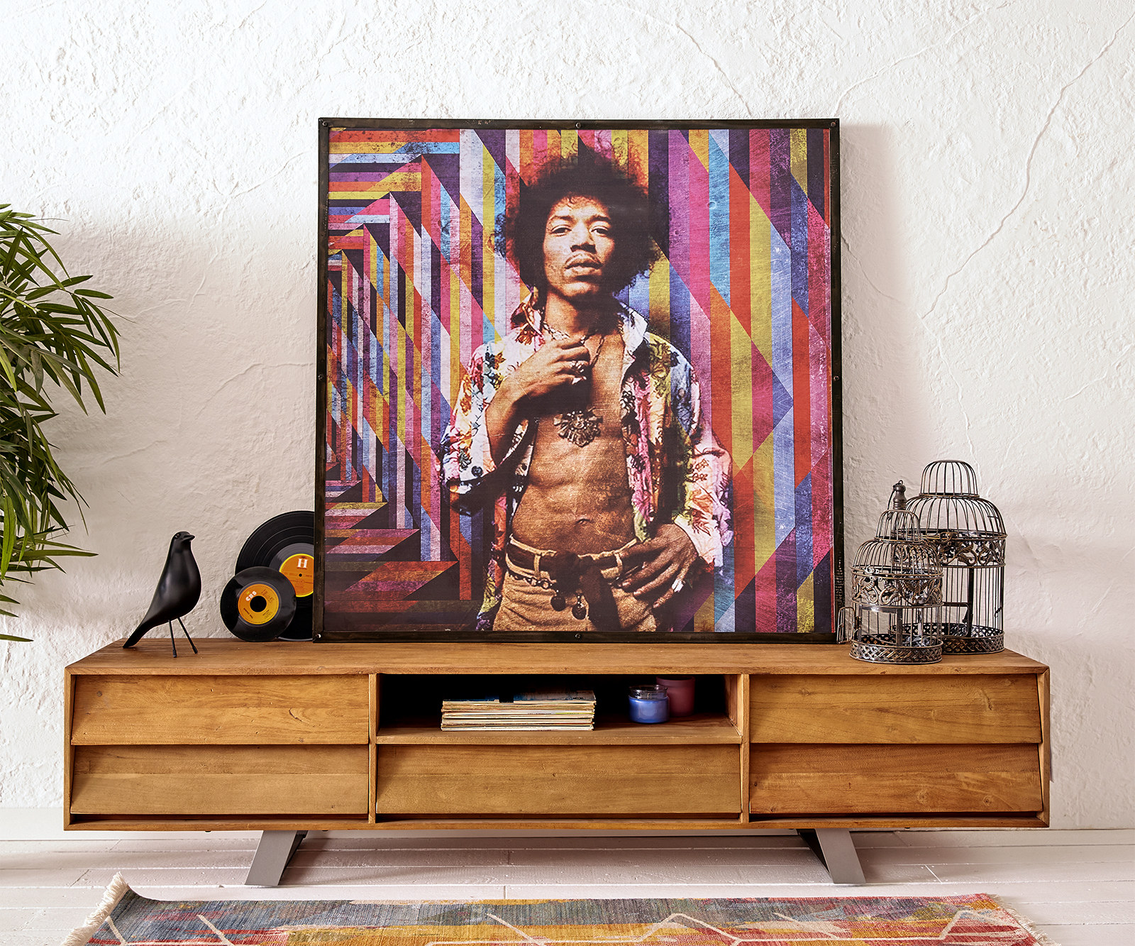 Peinture Jimi Hendrix 120x120 cm multicolore métal recyclé multi-couleurs