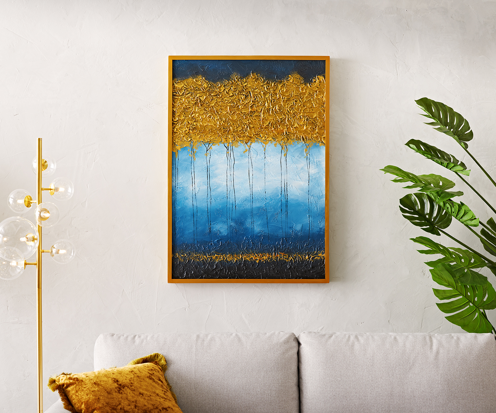 Peinture arbres d'or 70x100 cm multicolore huile sur bois