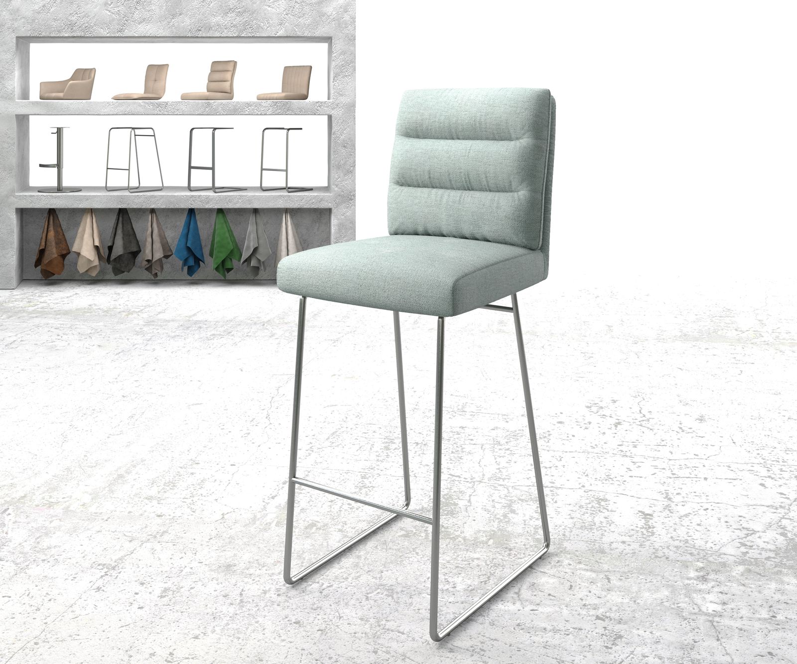 Chaise-de-bar Pela-Flex rayures menthe cadre de patins acier inoxydable