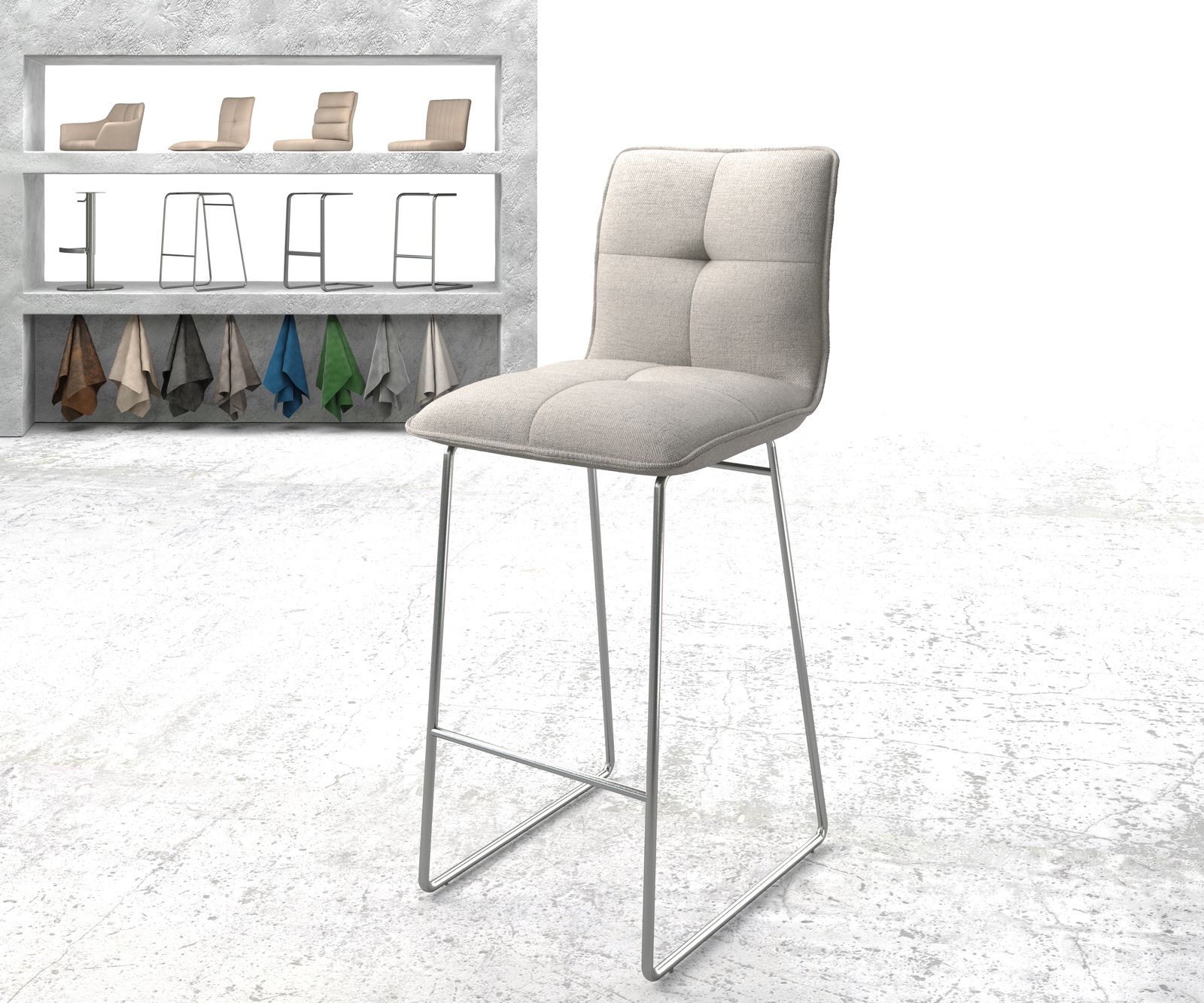 Chaise-de-bar Maddy-Flex rayures gris clair cadre de patins acier inoxydable