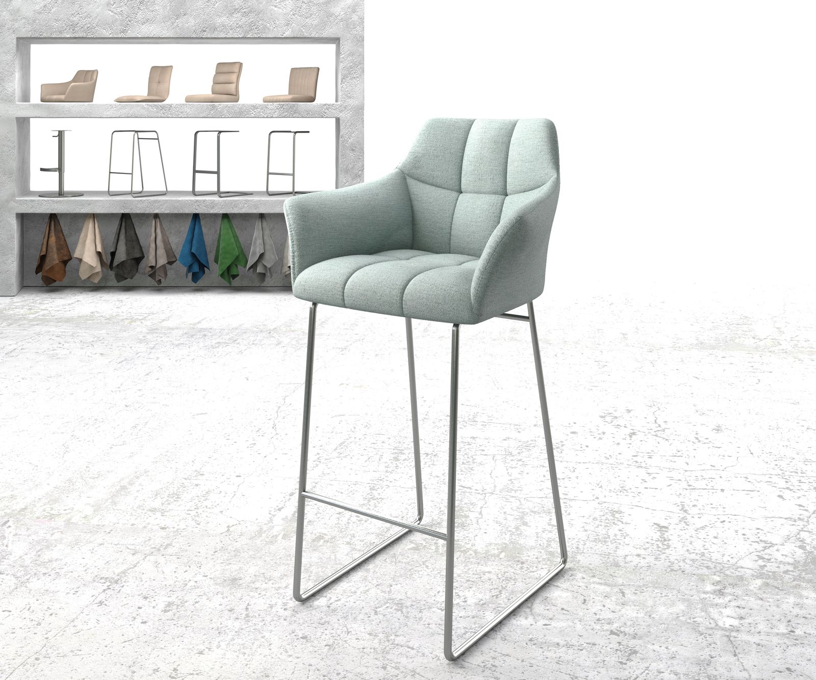 Chaise-de-bar Yulo-Flex rayures menthe cadre de patins acier inoxydable