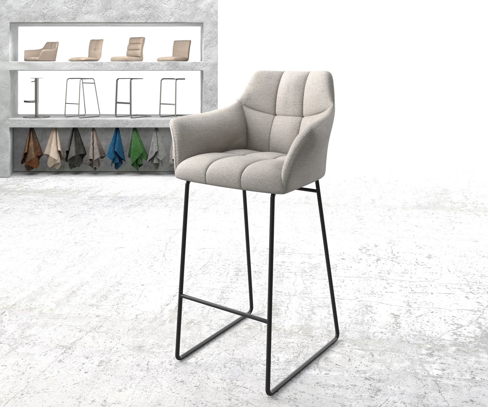 Chaise-de-bar Yulo-Flex rayures gris clair cadre de patins métal