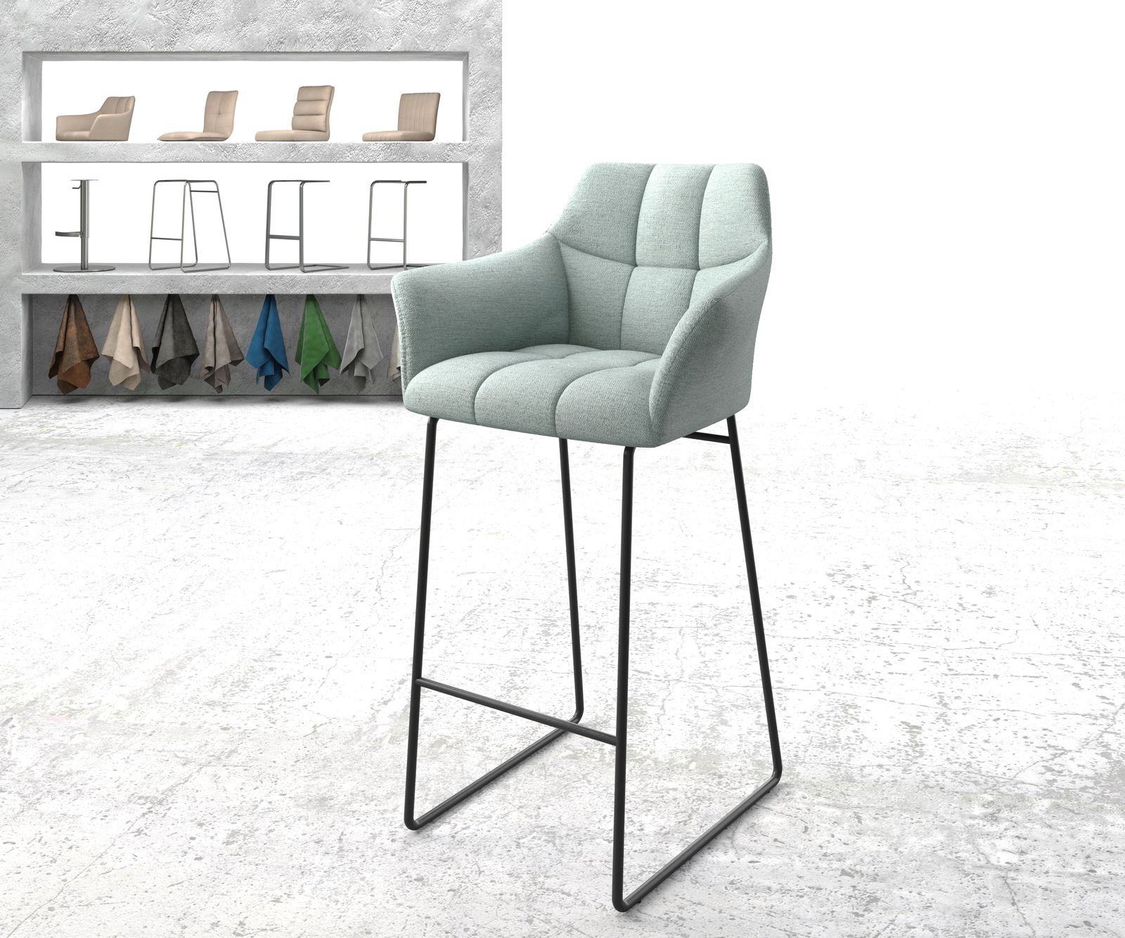 Chaise-de-bar Yulo-Flex rayures menthe cadre de patins métal