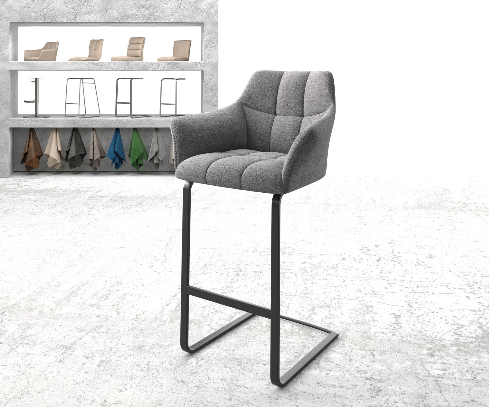 Chaise-de-bar Yulo-Flex tissu texturé gris clair chaise cantilever métal plat