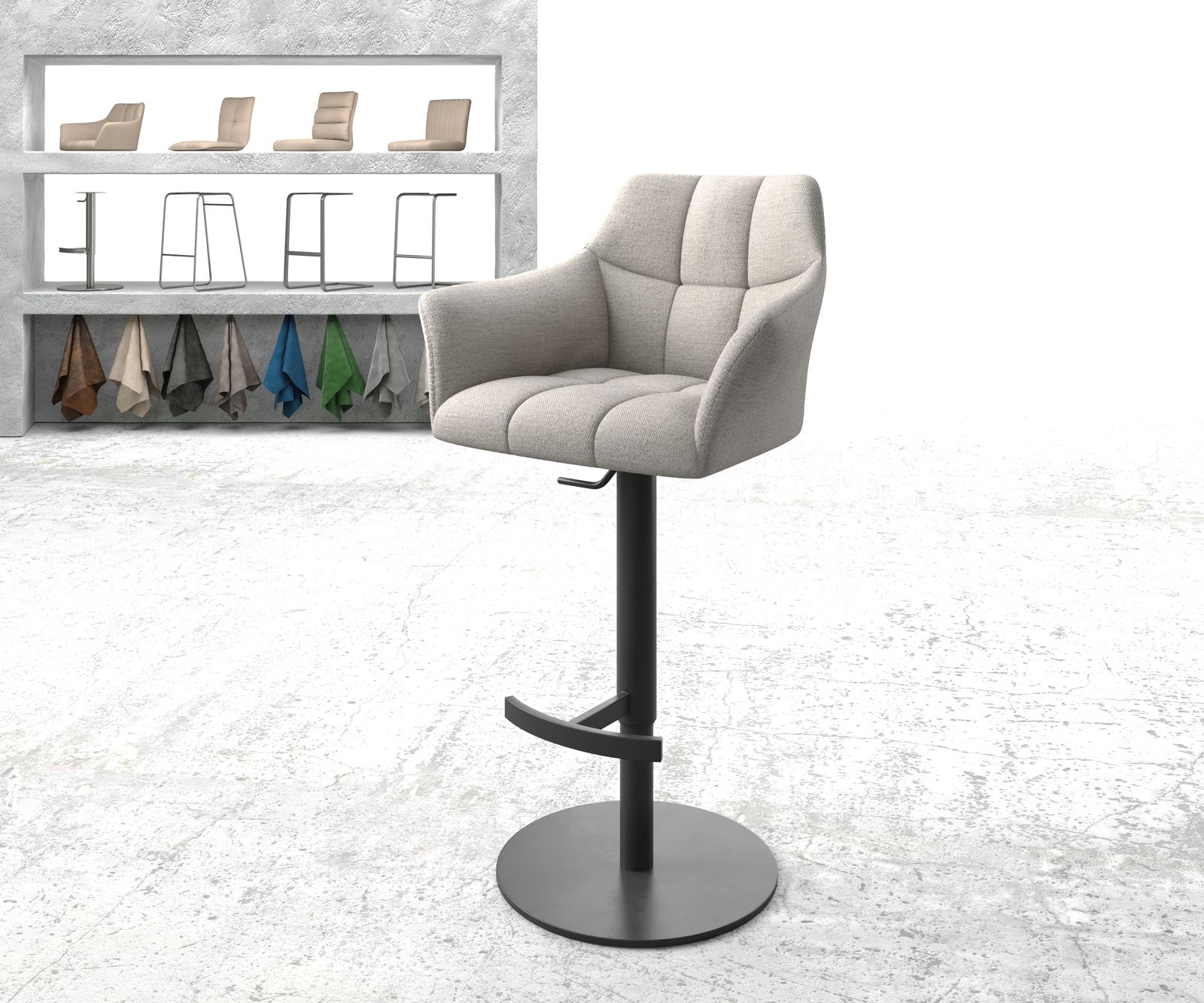 Chaise-de-bar Yulo-Flex rayures gris clair pied pivotant réglable en hauteur métal