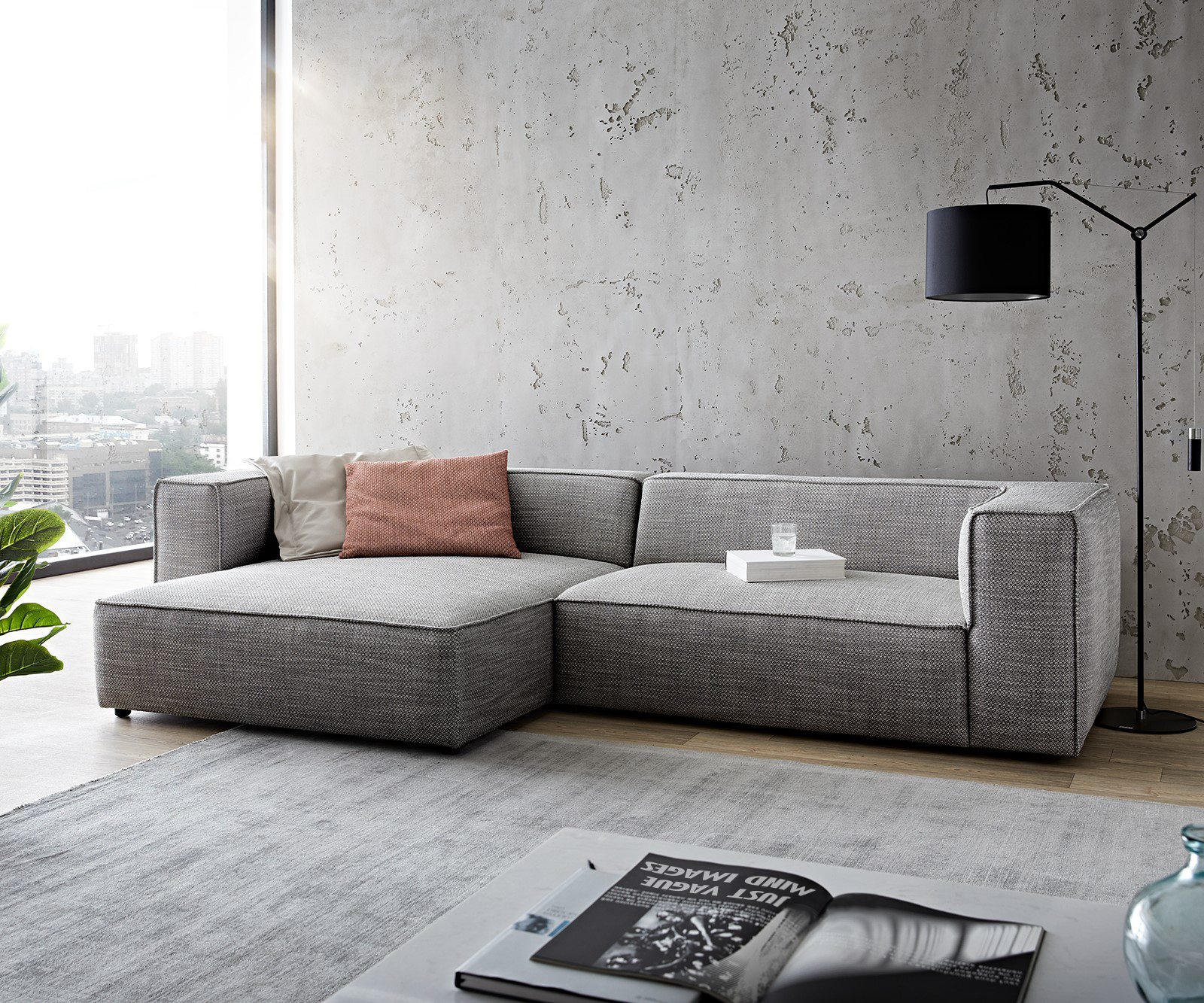 Canapé-d'angle Around the Block 300x165 noir-blanc chaise longue gauche de W. Schillig