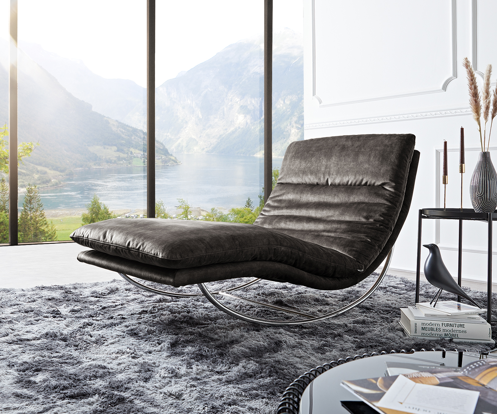 Chaise-longue Daily Dreams 95 cm anthracite cadre à bascule de W. Schillig