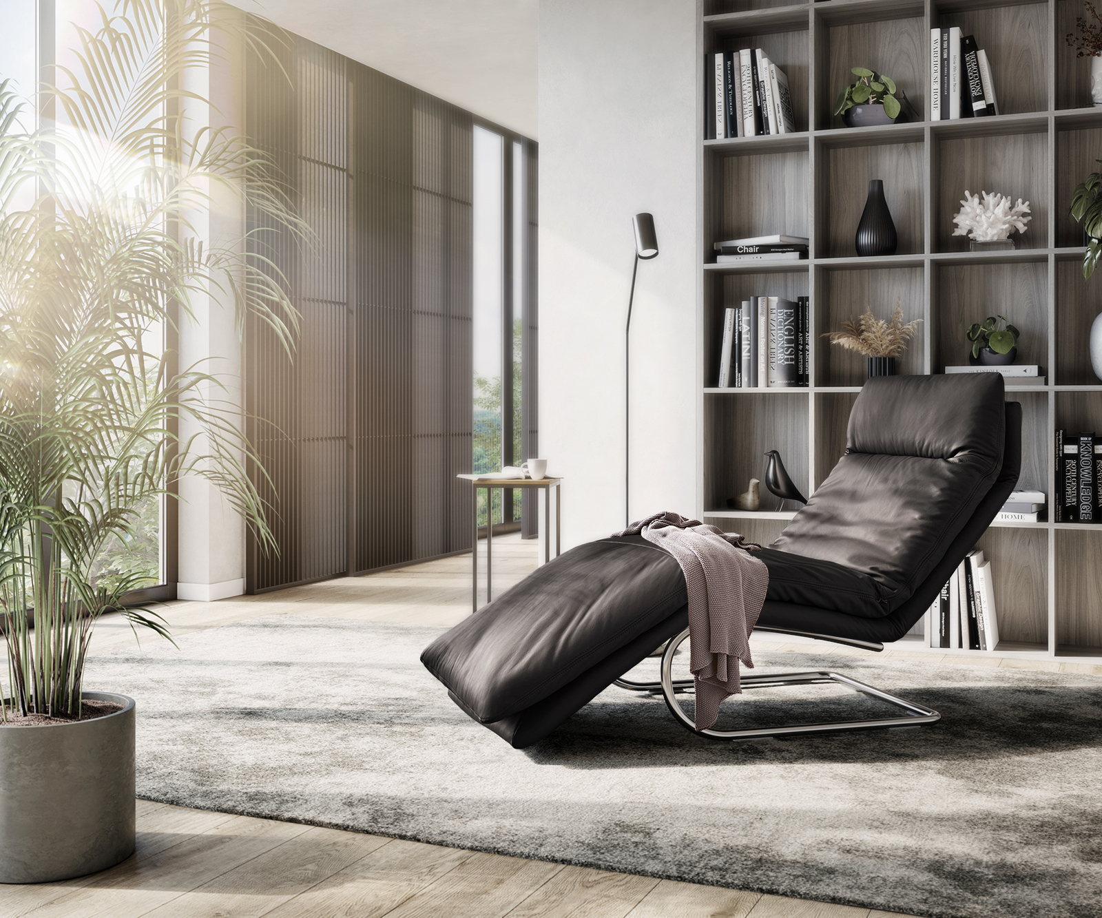 Chaise-longue Daily Dreams 75 cm cantilever en cuir véritable marron foncé de W. Schillig