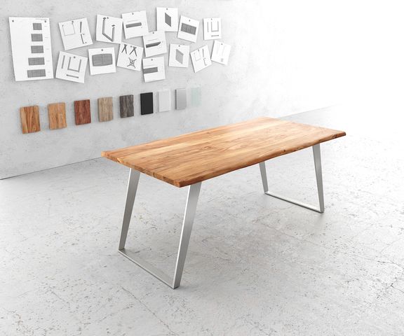 DELIFE Table-à-manger Edge 180x90cm acacia nature acier inoxydable argent incliné Live-Edge