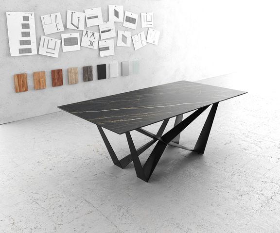 DELIFE Eettafel Edge 200x100cm Laminam® keramiek bruin middenpoot vlak staal zwart