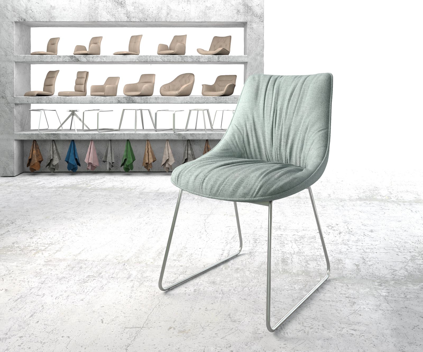 Chaise-de-salle-à-manger Elda-Flex rayures menthe cadre croisé acier inoxydable