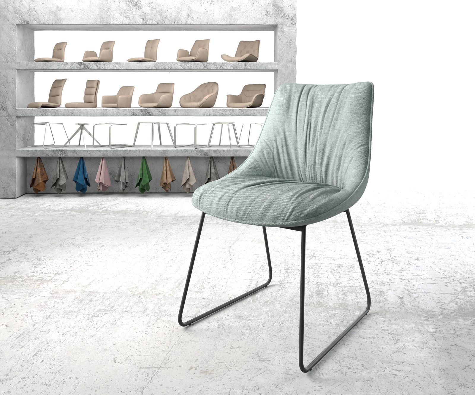 Chaise-de-salle-à-manger Elda-Flex rayures menthe cadre croisé noir