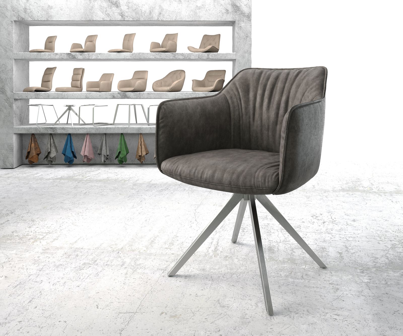 Chaise-pivotante Elda-Flex avec accoudoir anthracite vintage cadre croisé carré acier inoxydable