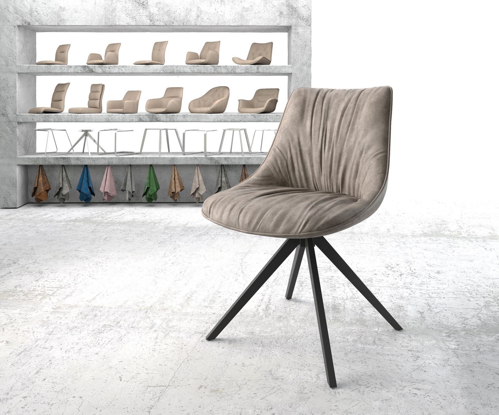 Chaise-pivotante Elda-Flex taupe vintage cadre croisé carré noir