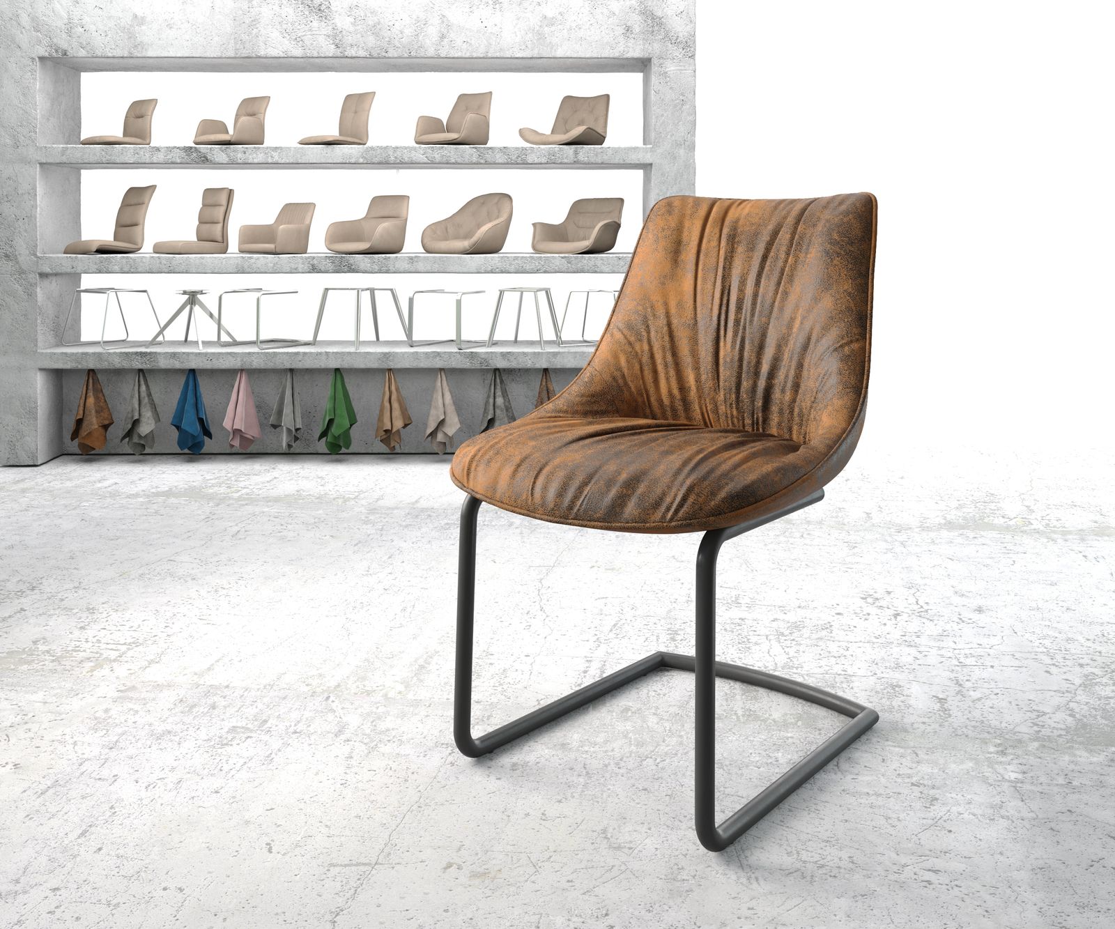 Chaise-de-salle-à-manger Elda-Flex marron vintage cantilever rond noir