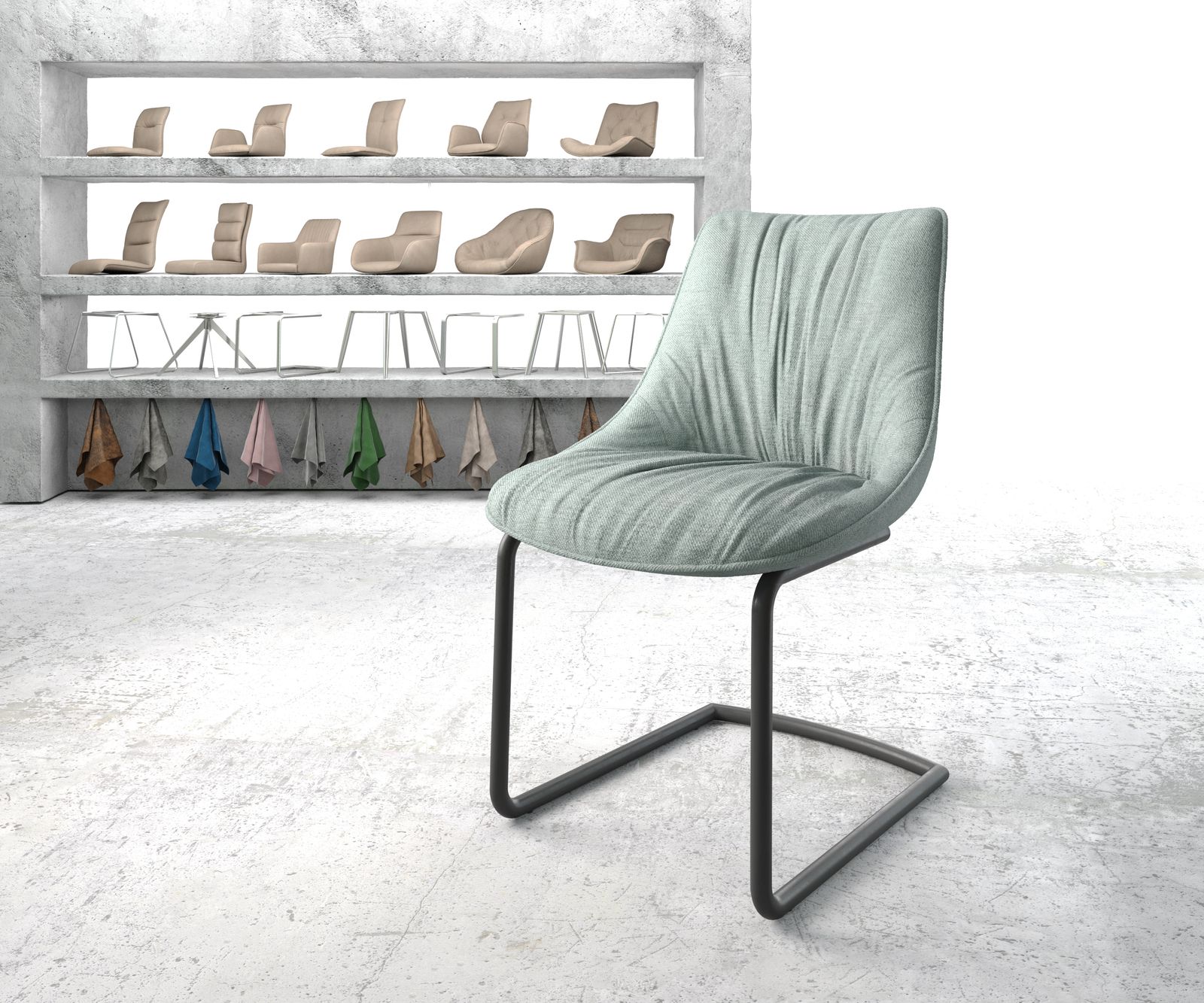 Chaise-de-salle-à-manger Elda-Flex rayures menthe cantilever rond noir