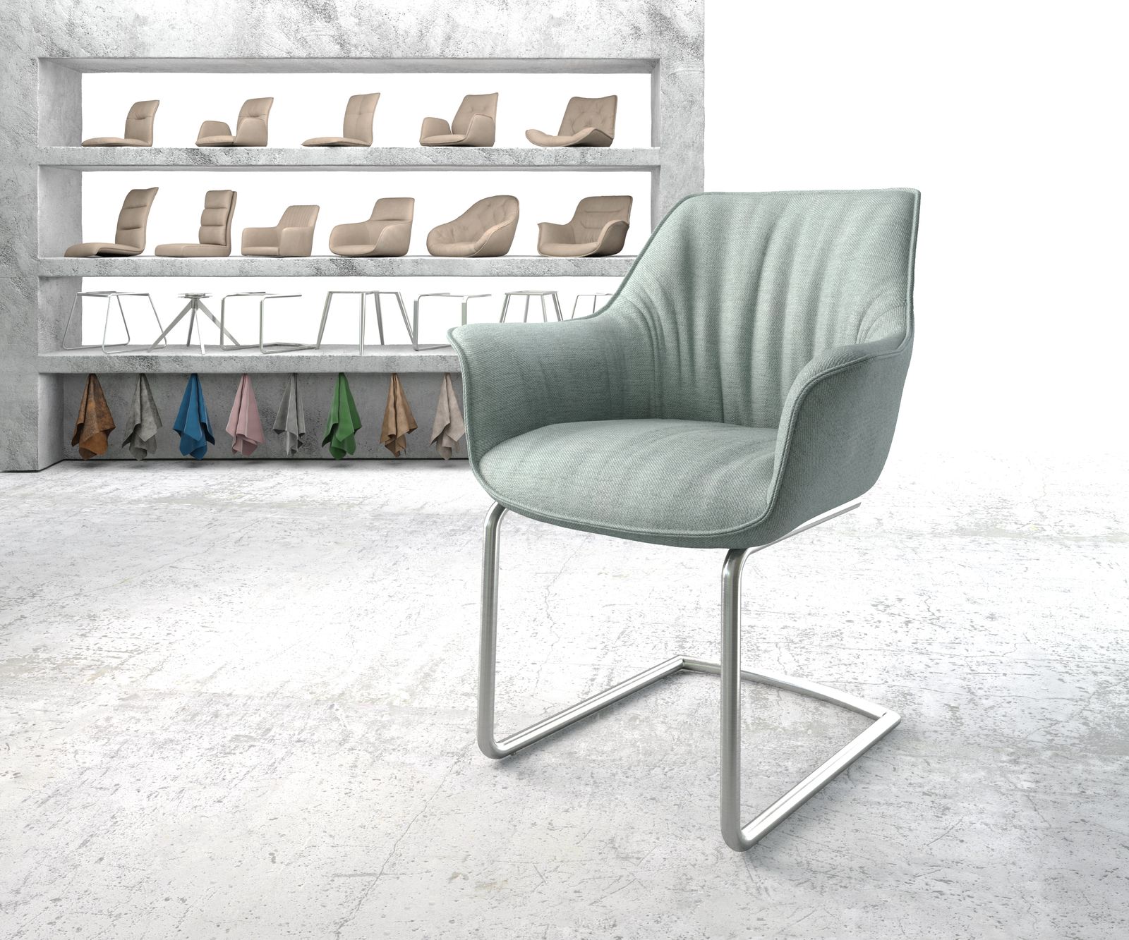 Esszimmerstuhl Keila-Flex mit Armlehnen Stripes Mint Freischwinger rund Edelstahl