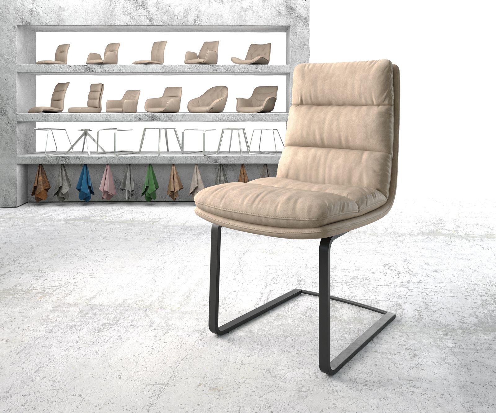 Chaise-de-salle-à-manger Abelia-Flex beige vintage cantilever plat noir