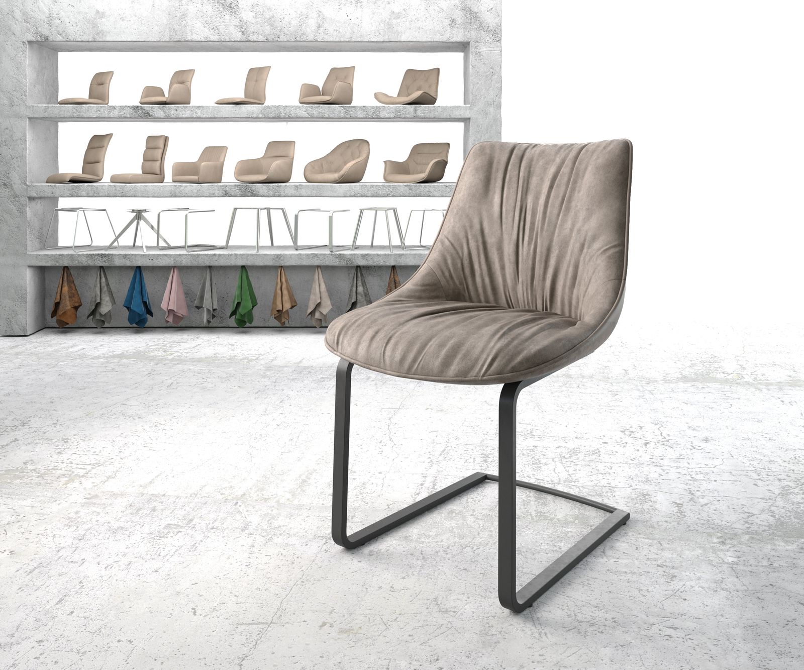 Chaise-de-salle-à-manger Elda-Flex taupe vintage cantilever plat noir