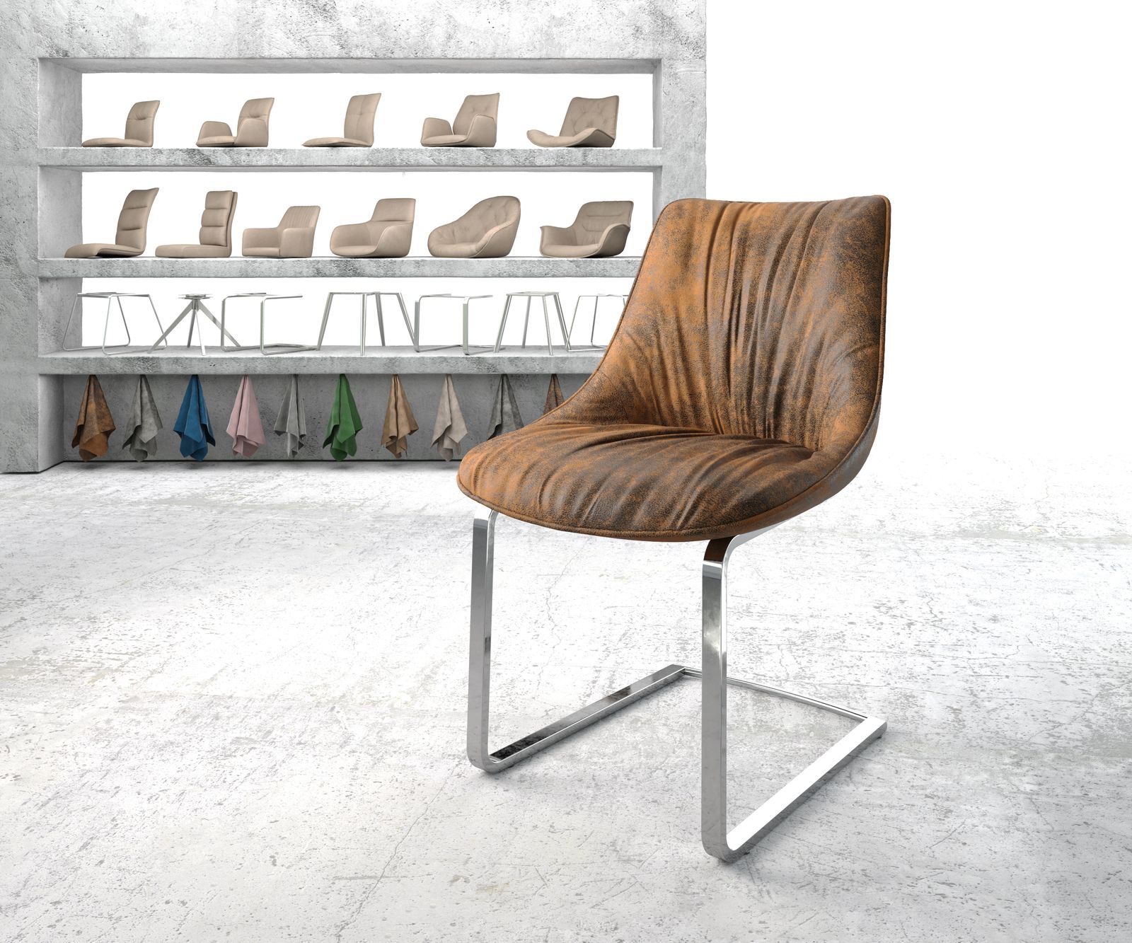 Chaise-de-salle-à-manger Elda-Flex marron vintage cantilever plat chromé