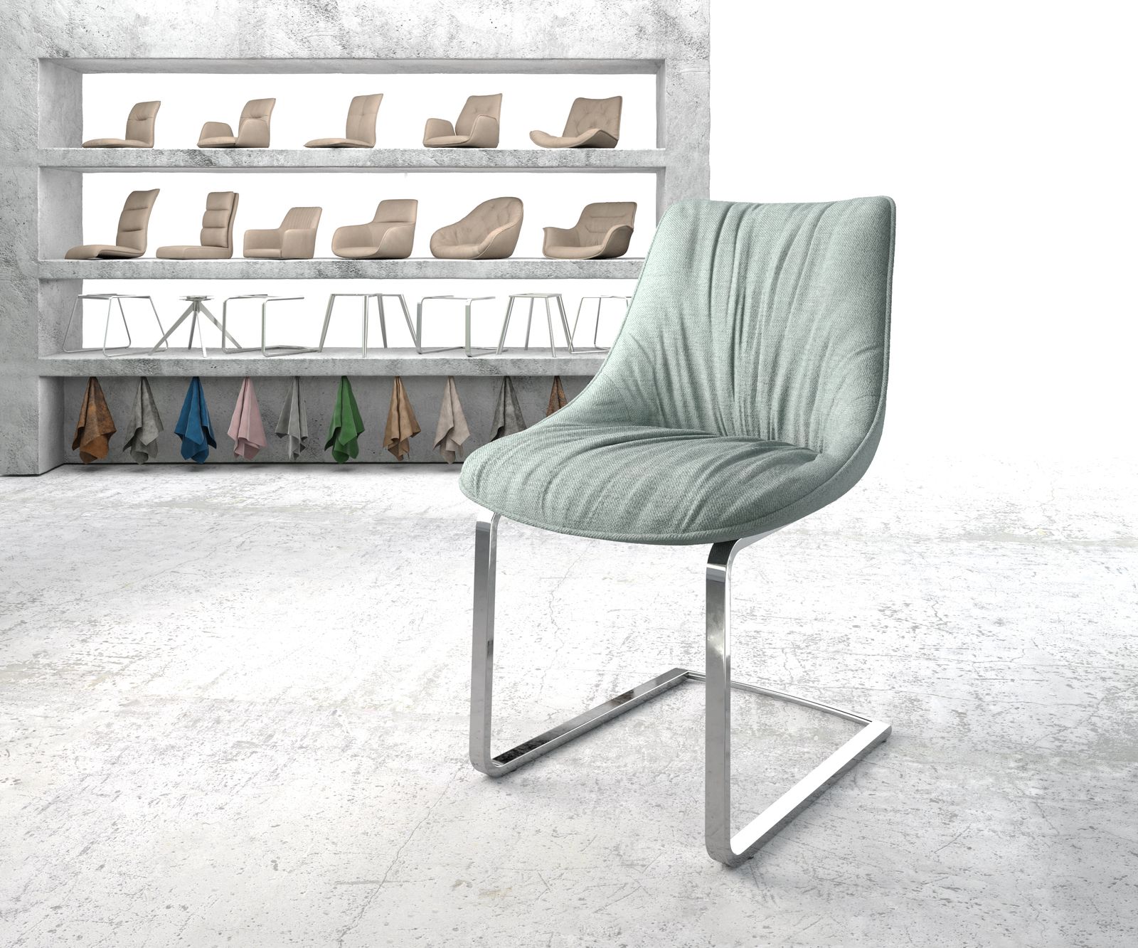 Chaise-de-salle-à-manger Elda-Flex rayures menthe cantilever plat chromé