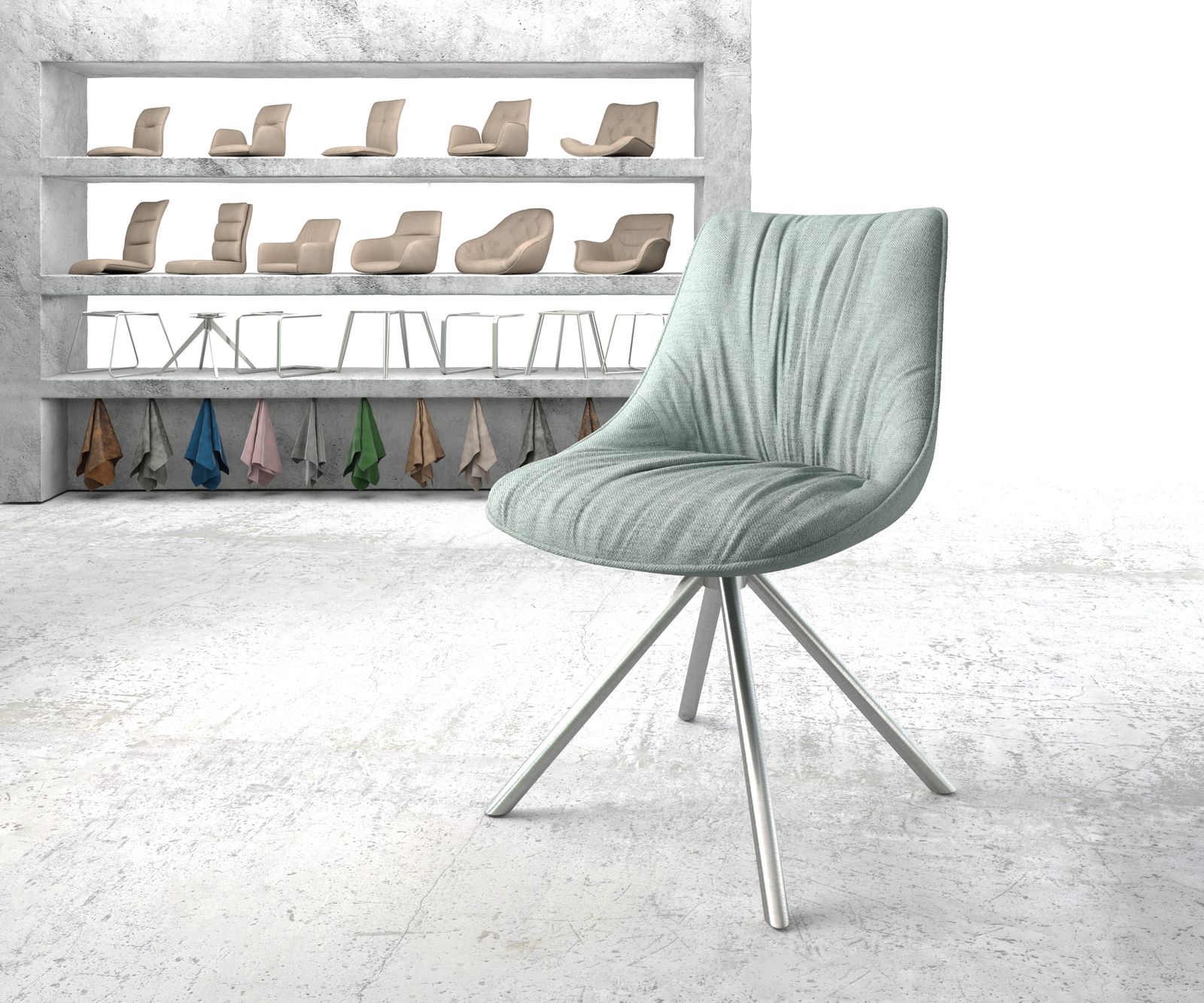 Drehstuhl Elda-Flex Stripes Mint Kreuzgestell rund Edelstahl