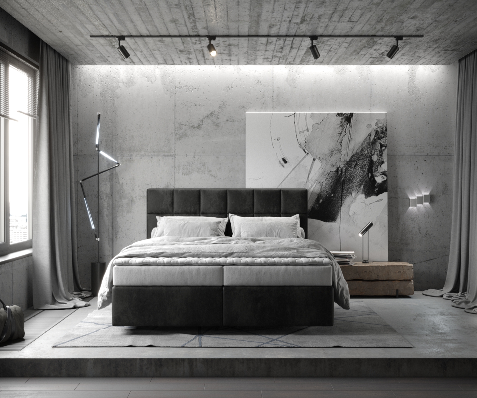 Cadre de lit 2 personnes DREAM en tissu gris anthracite - 160x200 cm