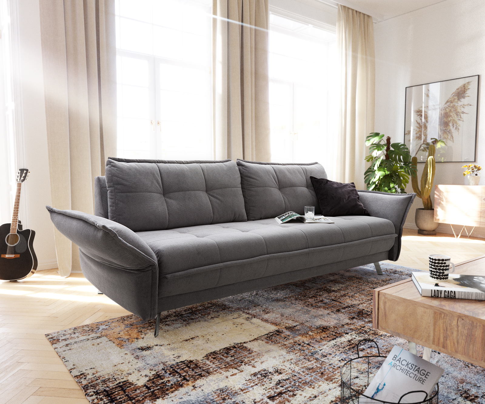 Canapé-3-places Mallow 230x106 Gris foncé accoudoir réglable