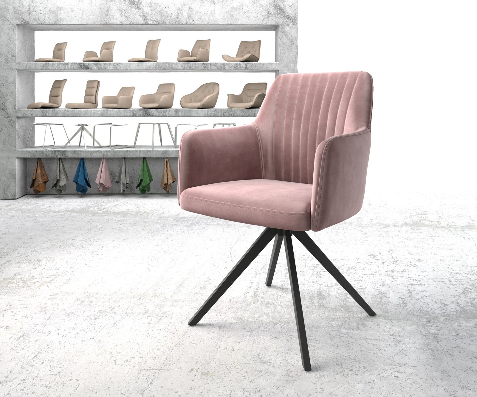 Chaise-pivotante Greg-Flex rosé velours cadre croisé angulaire noir