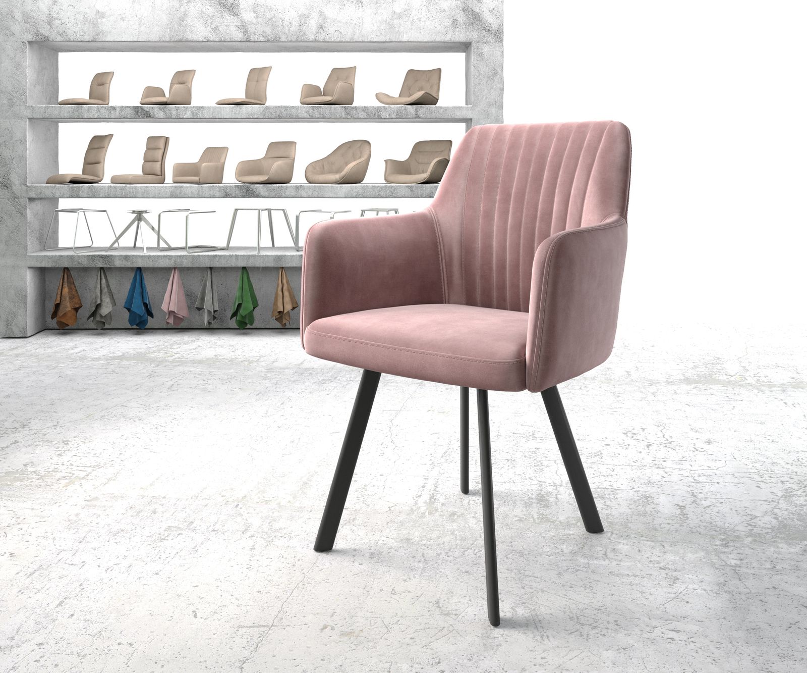 Fauteuil Greg-Flex rosé velours 4-pieds ovall noir