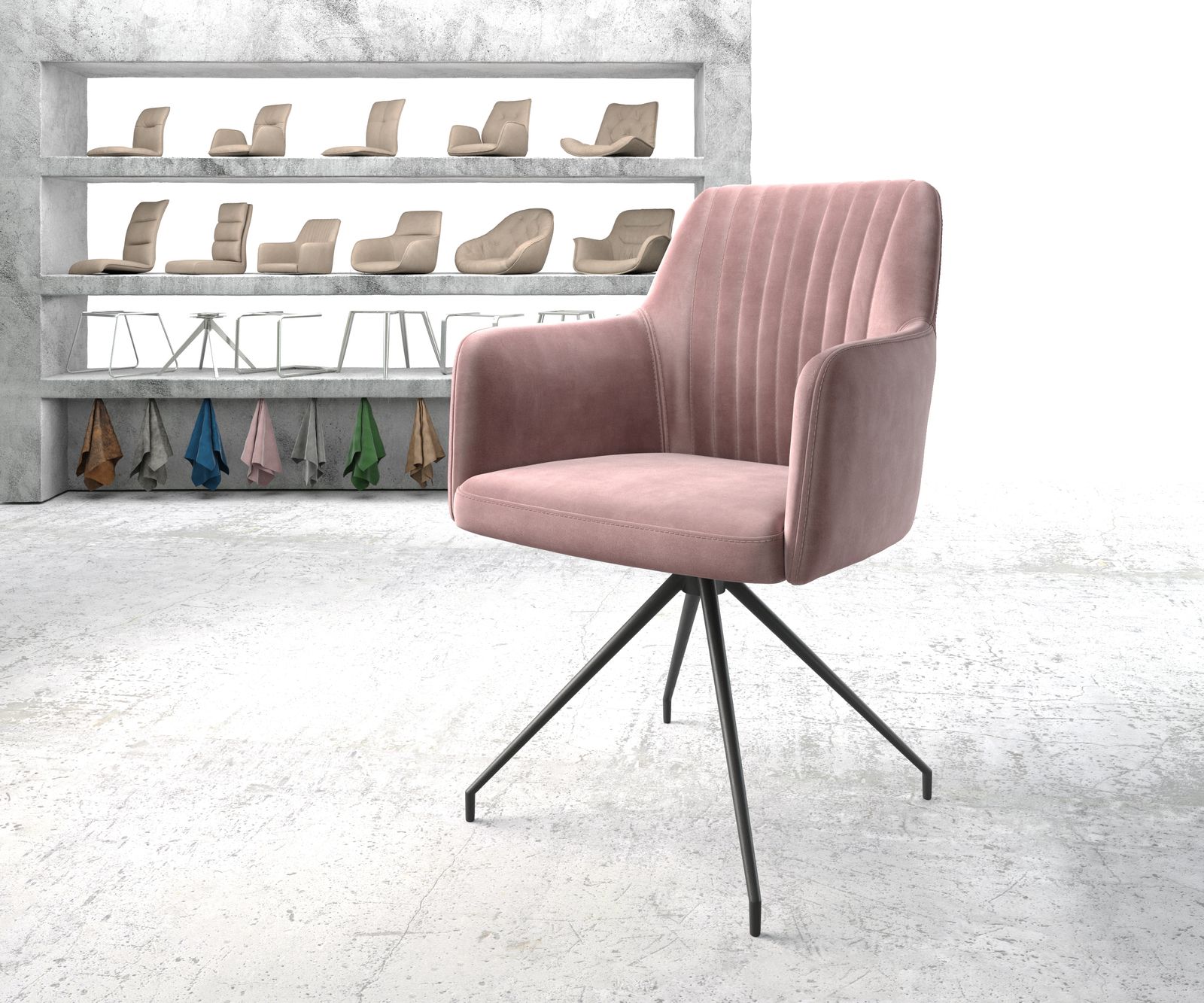 Chaise-pivotante Greg-Flex rosé velours cadre croisé conique noir