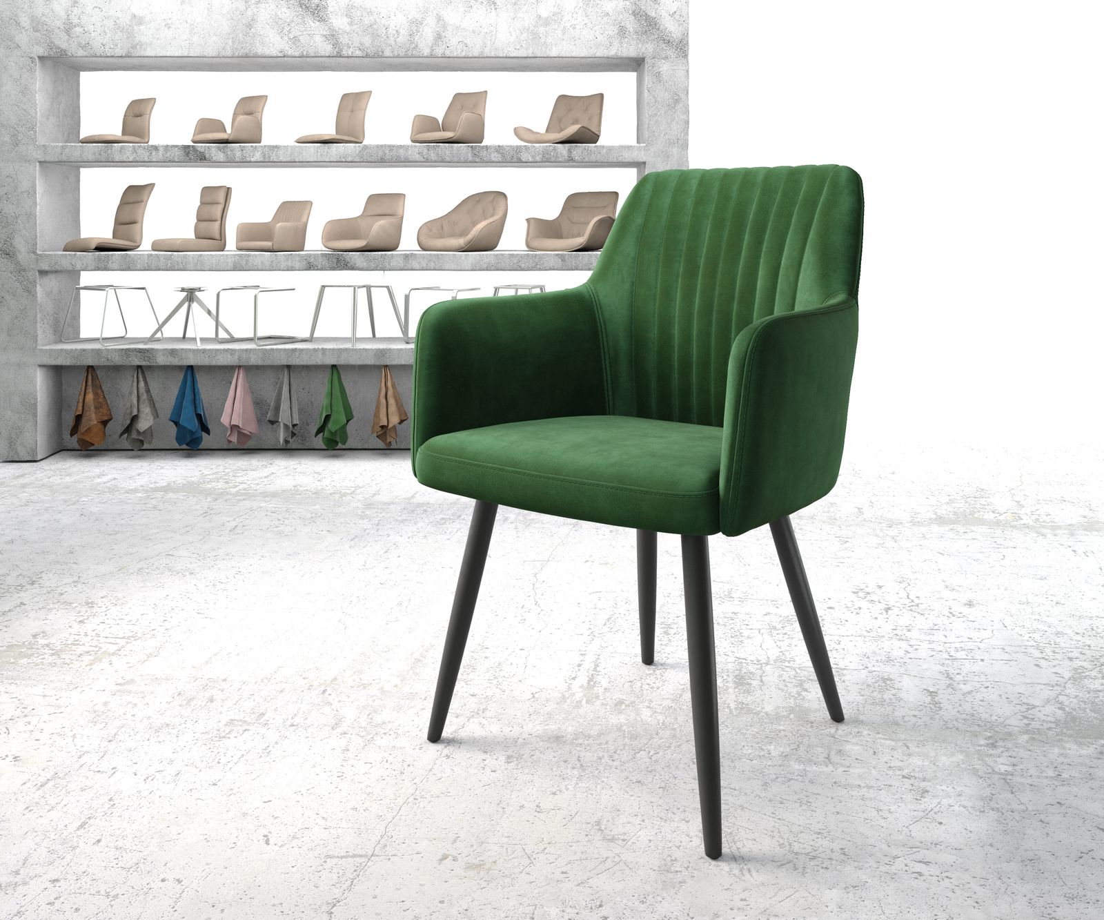 Fauteuil Greg-Flex vert velours 4-pieds conique noir