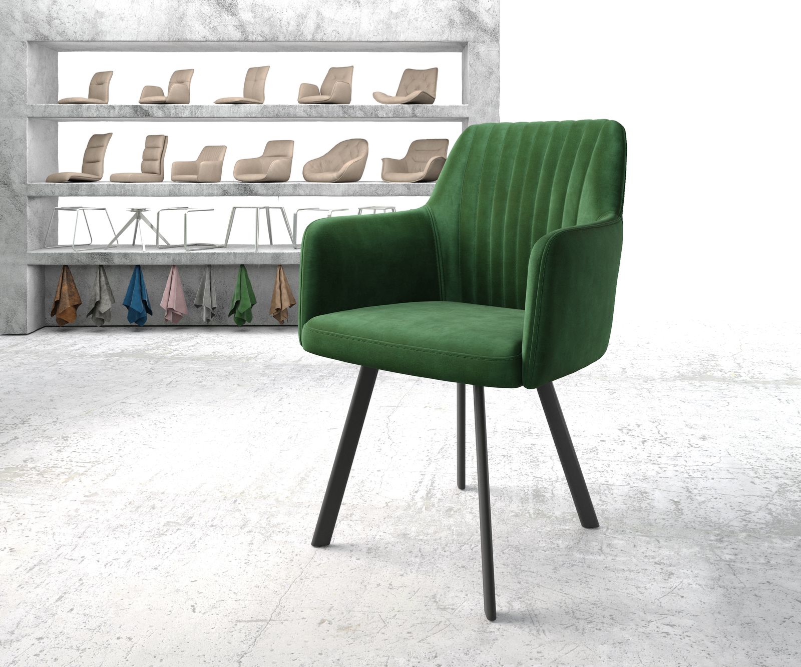 Fauteuil Greg-Flex vert velours 4-pieds ovall noir