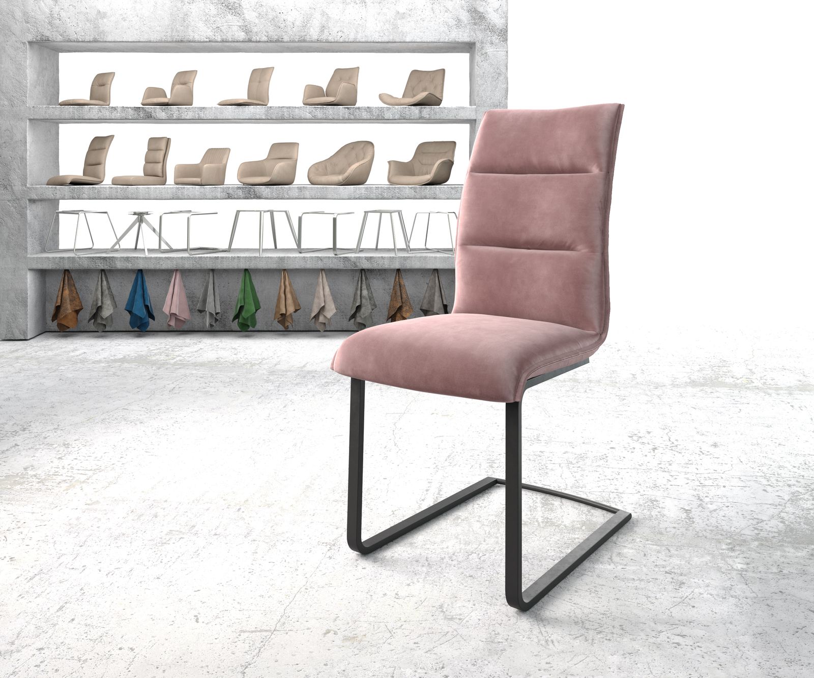 Chaise-de-salle-à-manger Xantus-Flex rosé velours cantilever plat noir