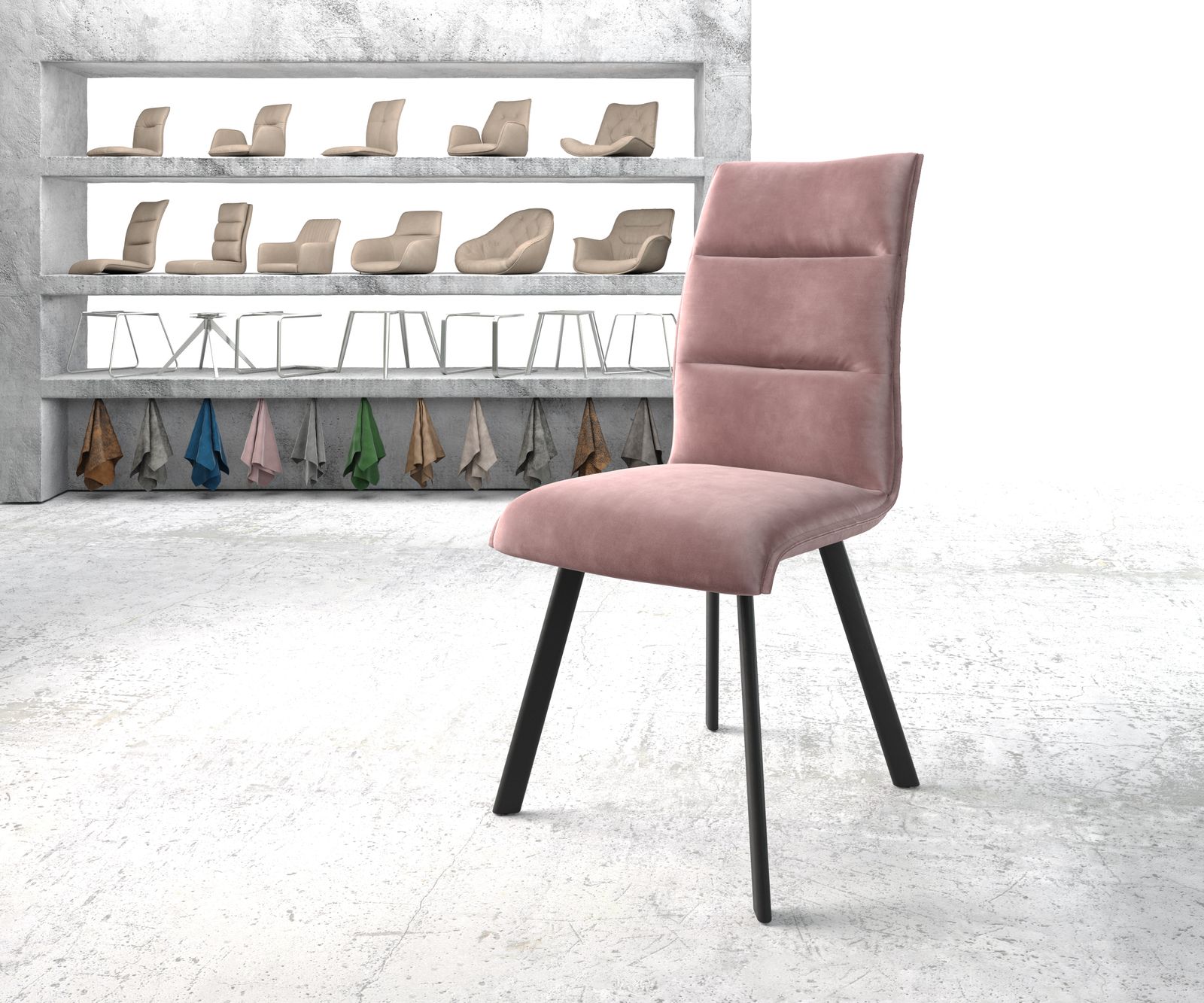 Chaise-de-salle-à-manger Xantus-Flex rosé velours 4-pieds ovall noir