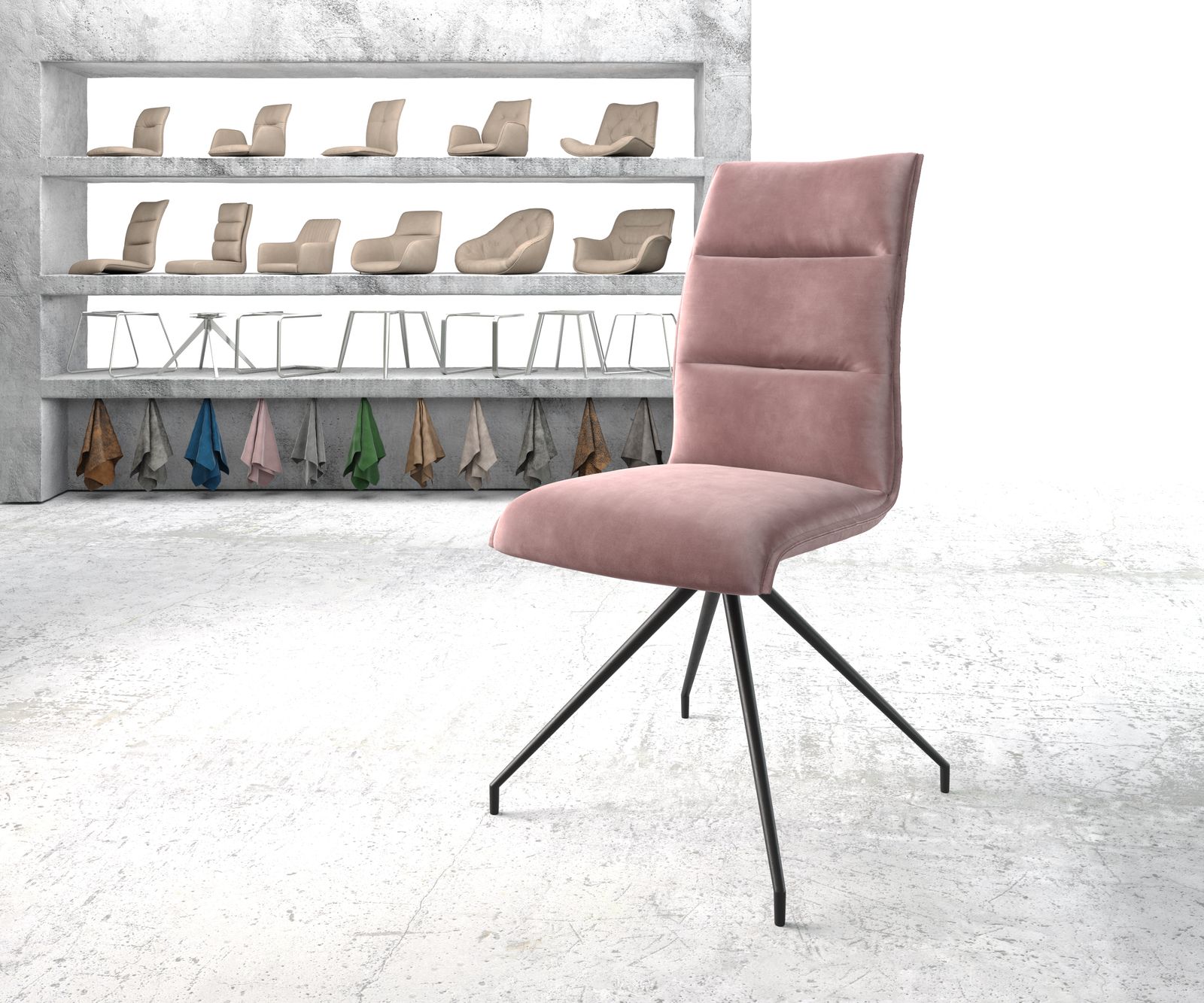 Chaise-pivotante Xantus-Flex rosé velours cadre croisé conique noir