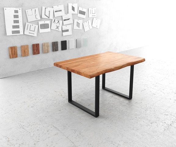 DELIFE Table-à-manger Edge 140x90 XL Acacia Nature Métal Noir Live-Edge