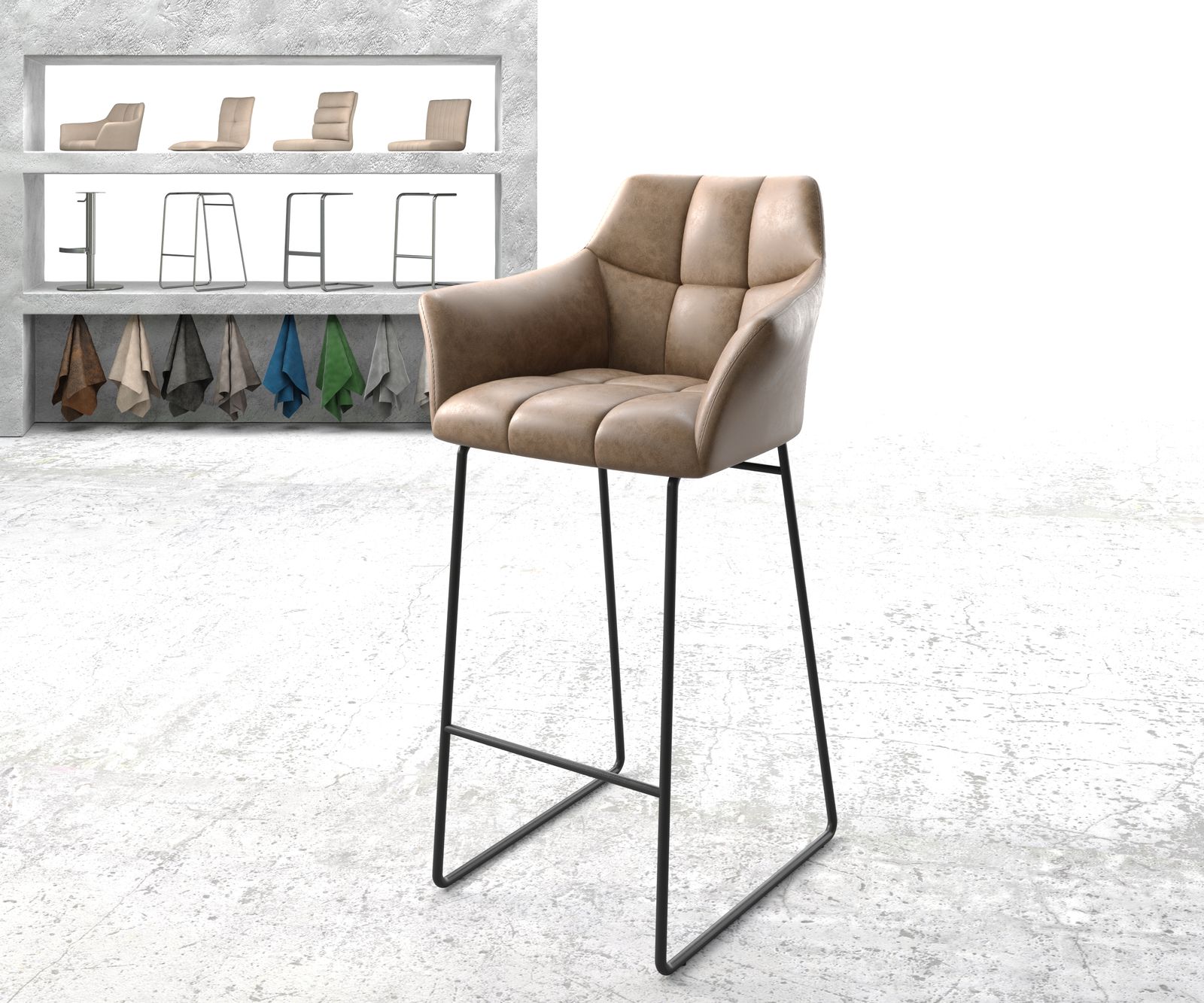 Chaise-de-bar Yulo-Flex marron faux cuir vintage cadre de patins métal