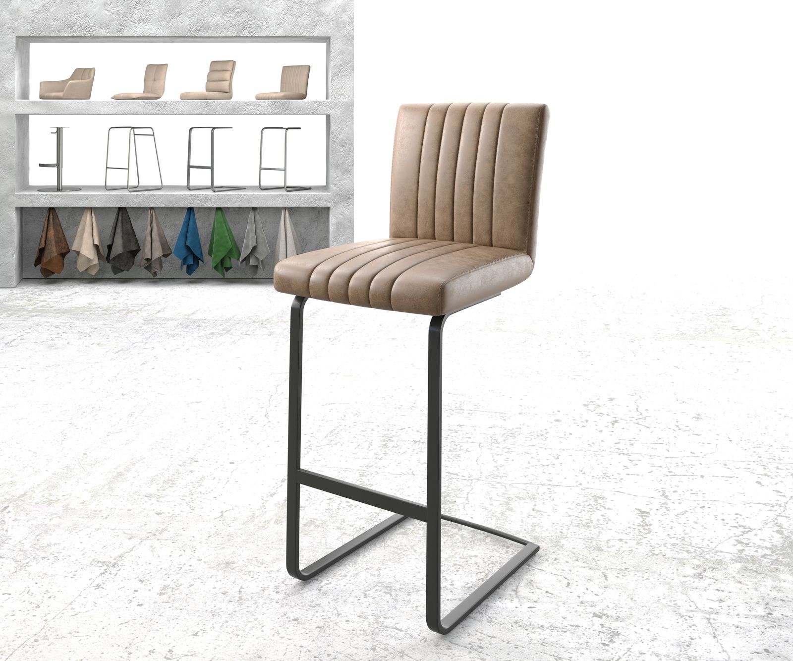 Chaise-de-bar Luiga-Flex marron faux cuir vintage chaise cantilever métal plat