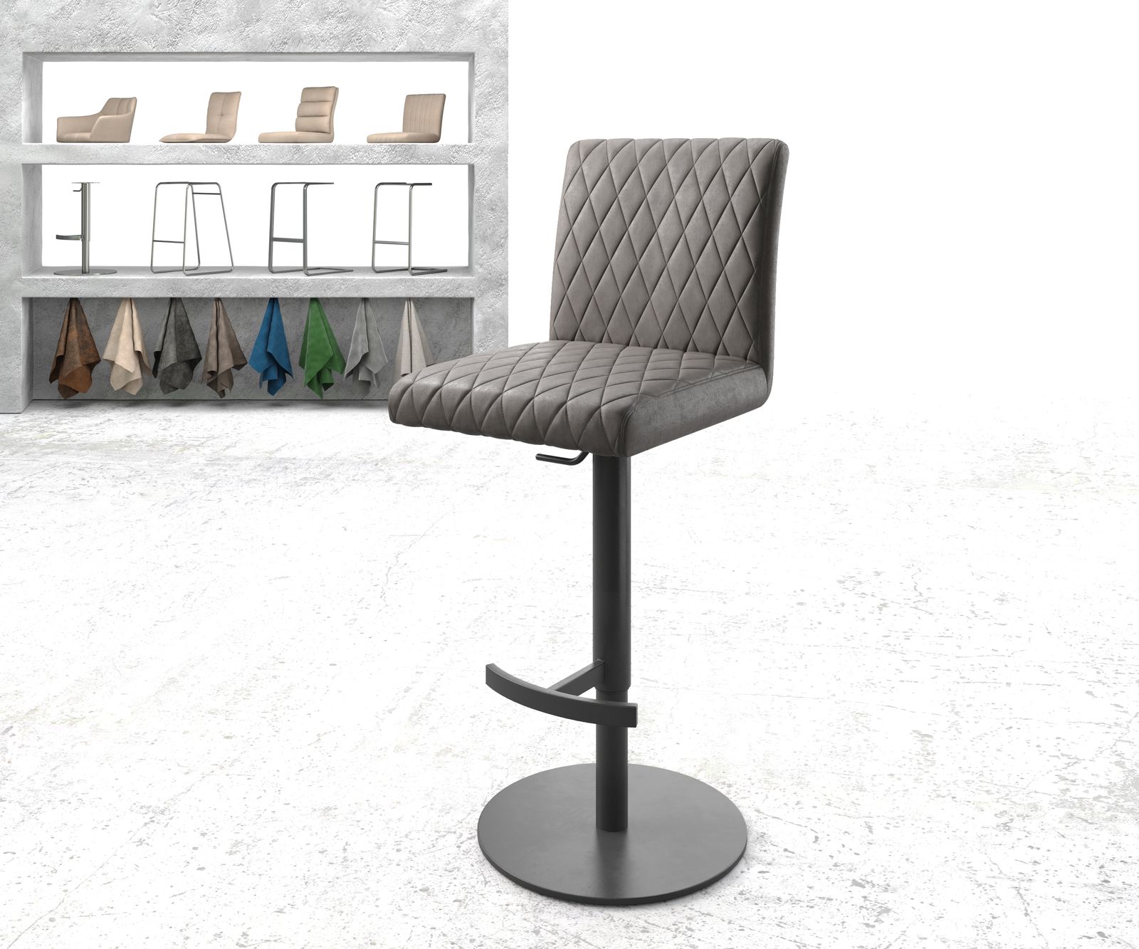 Chaise-de-bar Earnest-Flex piqué en diamant Vintage anthracite pied pivotant réglable en hauteur mét