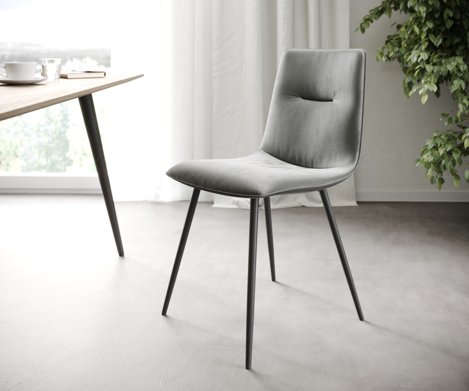 L'ensemble-de-4-chaises Pia-Adesso gris clair velours 4-pieds