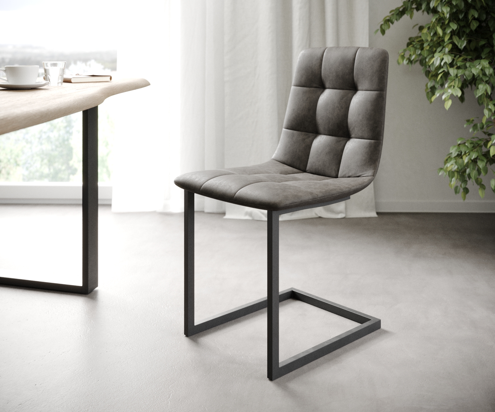 L'ensemble-de-4-chaises Caro-Adesso anthracite vintage cantilever